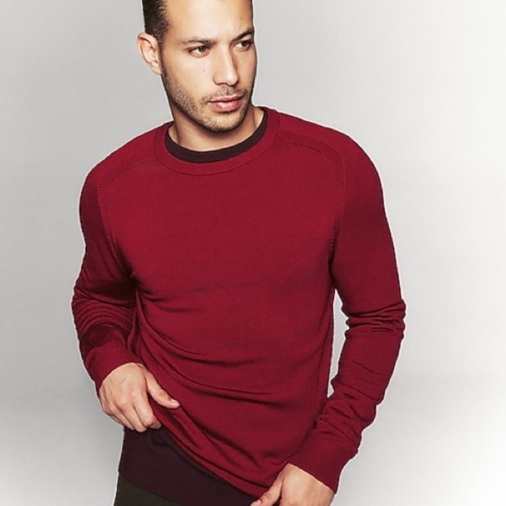 EXPRESS Men Crew Neck‎ Merino Wool Sweater Deep Red Size M Conscious Edit